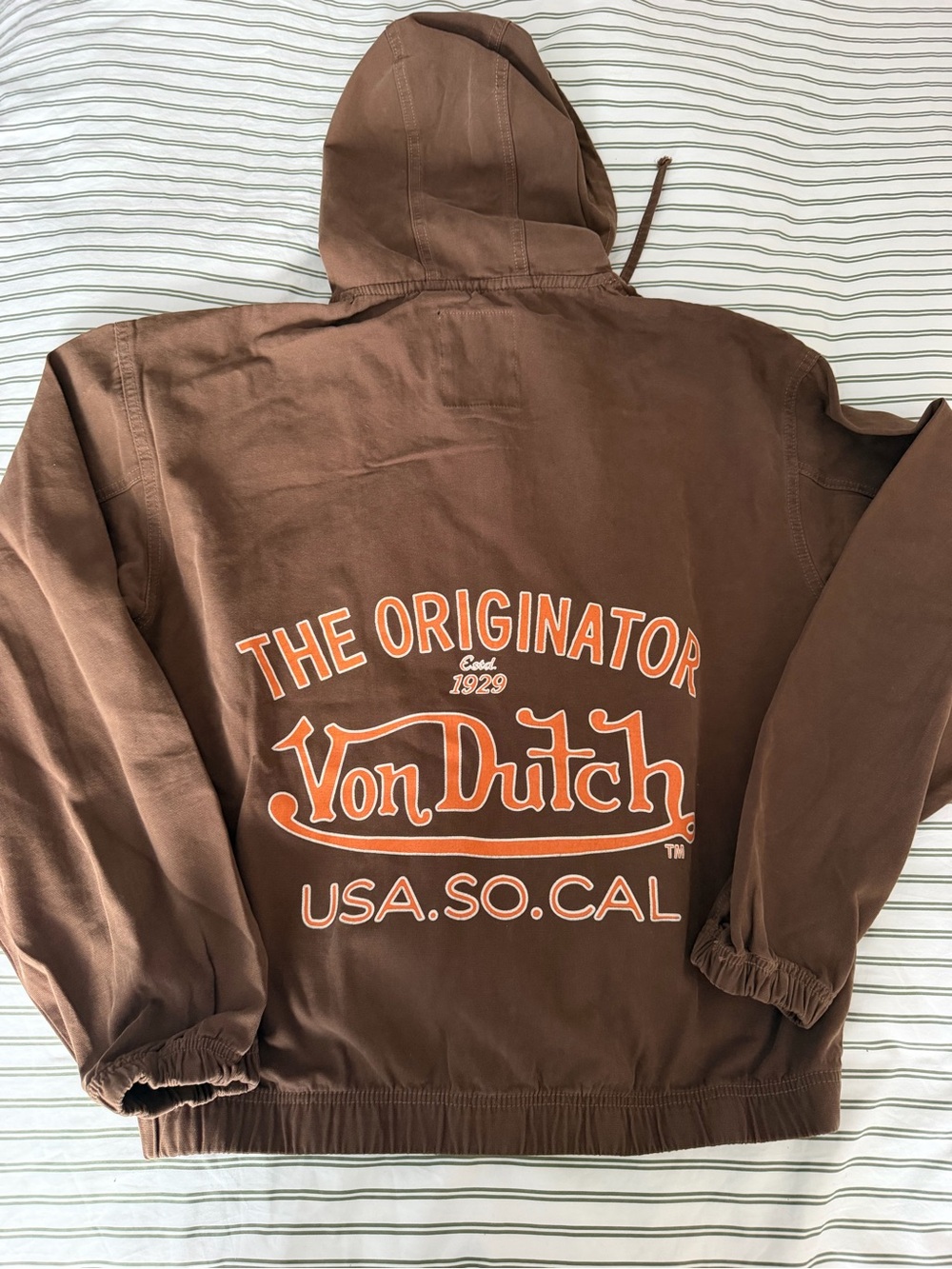 Von Dutch Men’s Brown Hooded Zip Jacket Logo Graphic Size M NWT